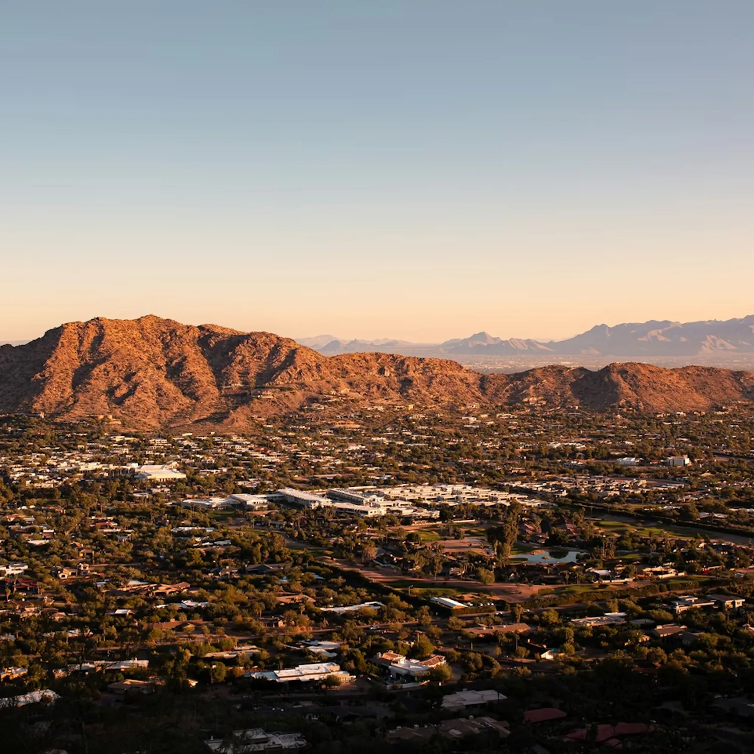 Phoenix, Arizona skyline with the Valley of the Sun in the background